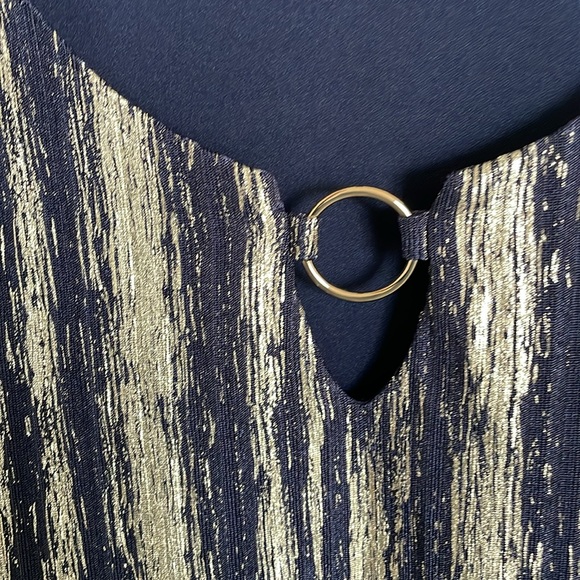 New! JM Collection Metallic O-Ring Keyhole Top, Holiday Top, Blue and Gold, XXL - Picture 3 of 11